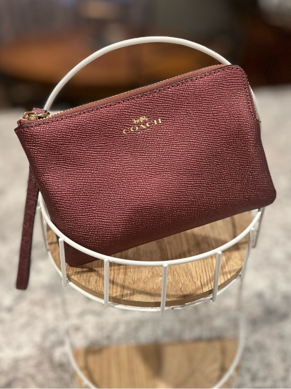 Coach Shimmer Burgundy Leather Wristlet - Picture 9 of 9